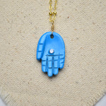 LMTD: Carved "Turquoise" Hand Necklace w/ CZ Accent in 14K Gold Fill
