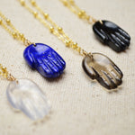 LMTD: Carved Gemstone Hand Necklace in 14K Gold Fill