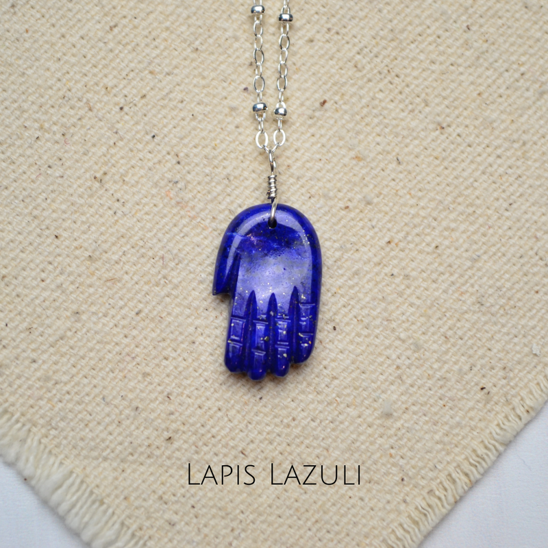LMTD: Carved Gemstone Hand Necklace in Sterling Silver